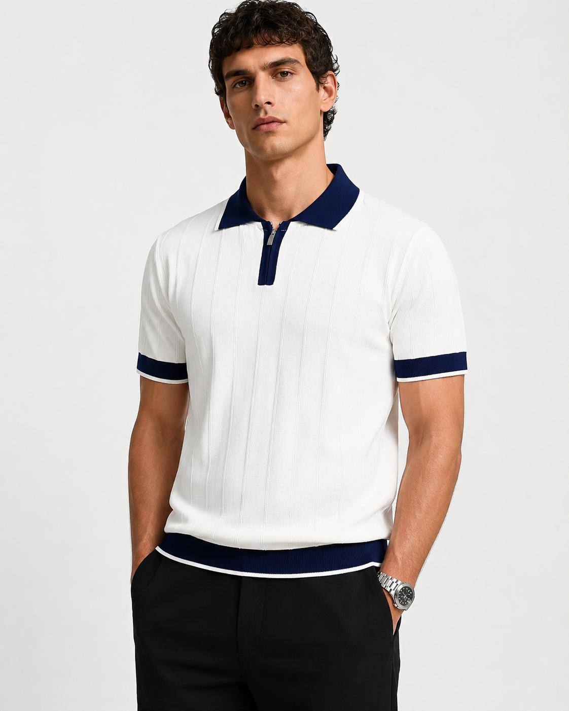 MRA LİKRALI FERMUARLI POLO YAKA TRİKO